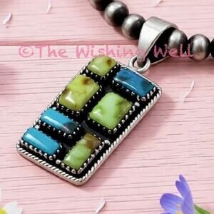 Sonoran Gold | Turquoise | Rectangular Cluster Pendant | Sterling 925 Artisan